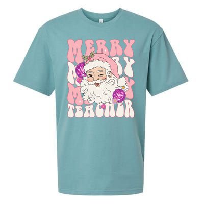 Merry Christmas Cute Teacher Disco Santa Sueded Cloud Jersey T-Shirt