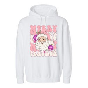 Merry Christmas Cute Teacher Disco Santa Garment-Dyed Fleece Hoodie