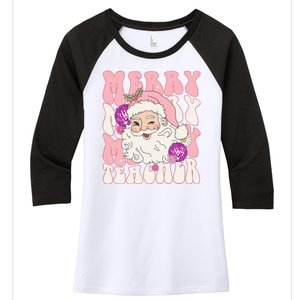 Merry Christmas Cute Teacher Disco Santa Women's Tri-Blend 3/4-Sleeve Raglan Shirt