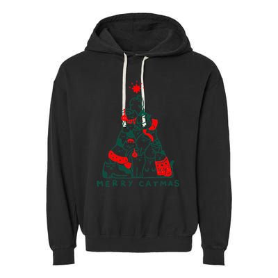 Merry Catmas Cat Christmas Tree Xmas Decorations Garment-Dyed Fleece Hoodie