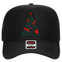 Merry Catmas Cat Christmas Tree Xmas Decorations High Crown Mesh Back Trucker Hat