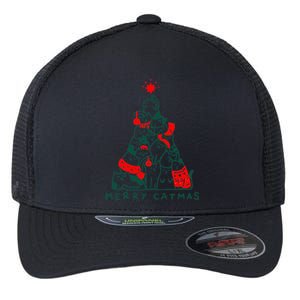 Merry Catmas Cat Christmas Tree Xmas Decorations Flexfit Unipanel Trucker Cap