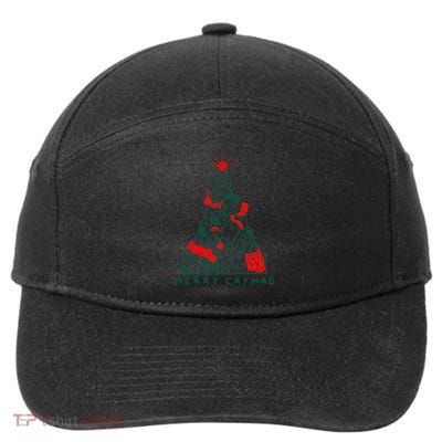 Merry Catmas Cat Christmas Tree Xmas Decorations 7-Panel Snapback Hat