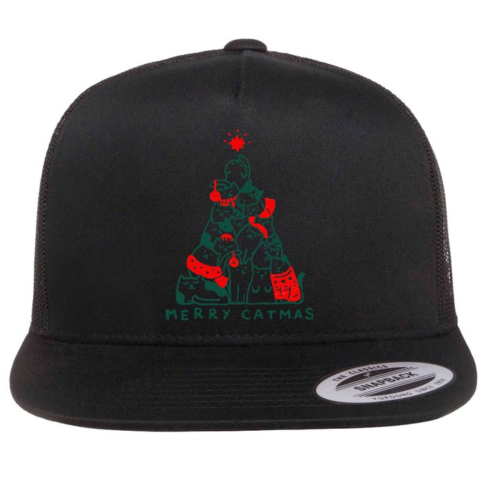 Merry Catmas Cat Christmas Tree Xmas Decorations Flat Bill Trucker Hat