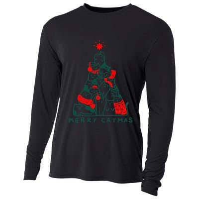 Merry Catmas Cat Christmas Tree Xmas Decorations Cooling Performance Long Sleeve Crew