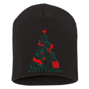 Merry Catmas Cat Christmas Tree Xmas Decorations Short Acrylic Beanie