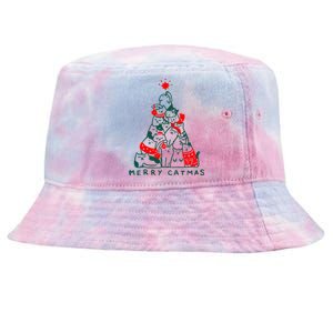 Merry Catmas Cat Christmas Tree Xmas Decorations Tie-Dyed Bucket Hat