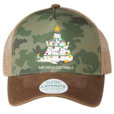 Merry Catmas Cat Christmas Tree Lights Funny Xmas Legacy Tie Dye Trucker Hat