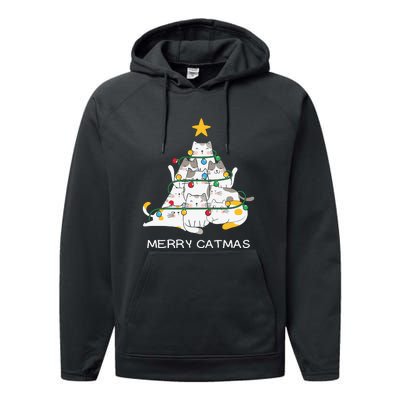 Merry Catmas Cat Christmas Tree Lights Funny Xmas Performance Fleece Hoodie