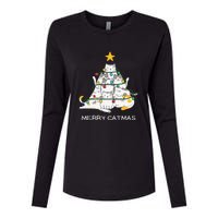 Merry Catmas Cat Christmas Tree Lights Funny Xmas Womens Cotton Relaxed Long Sleeve T-Shirt