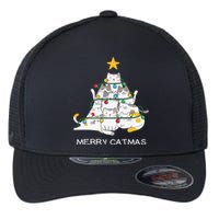 Merry Catmas Cat Christmas Tree Lights Funny Xmas Flexfit Unipanel Trucker Cap