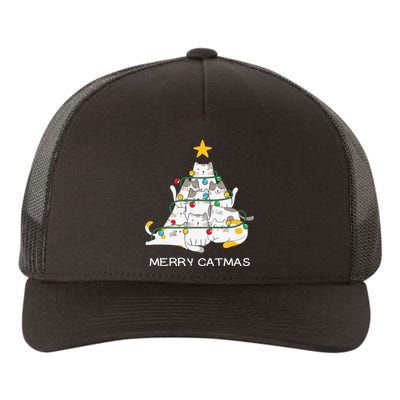 Merry Catmas Cat Christmas Tree Lights Funny Xmas Yupoong Adult 5-Panel Trucker Hat