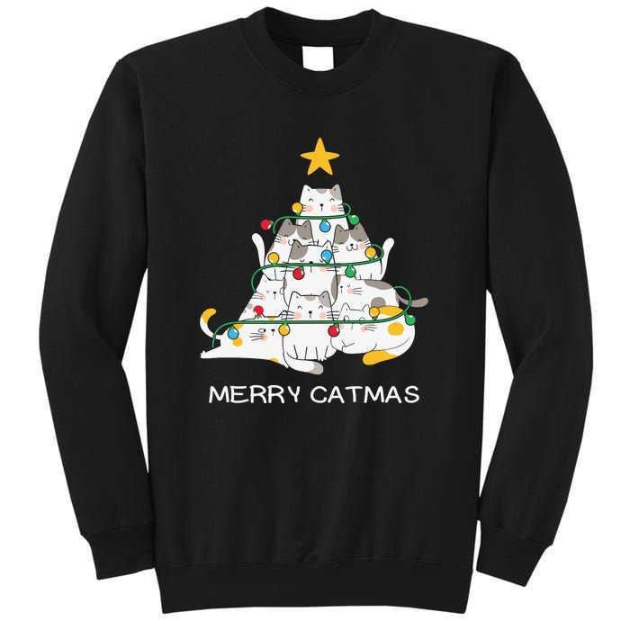 Merry Catmas Cat Christmas Tree Lights Funny Xmas Sweatshirt