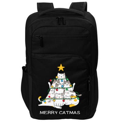 Merry Catmas Cat Christmas Tree Lights Funny Xmas Impact Tech Backpack