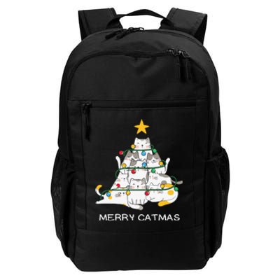 Merry Catmas Cat Christmas Tree Lights Funny Xmas Daily Commute Backpack