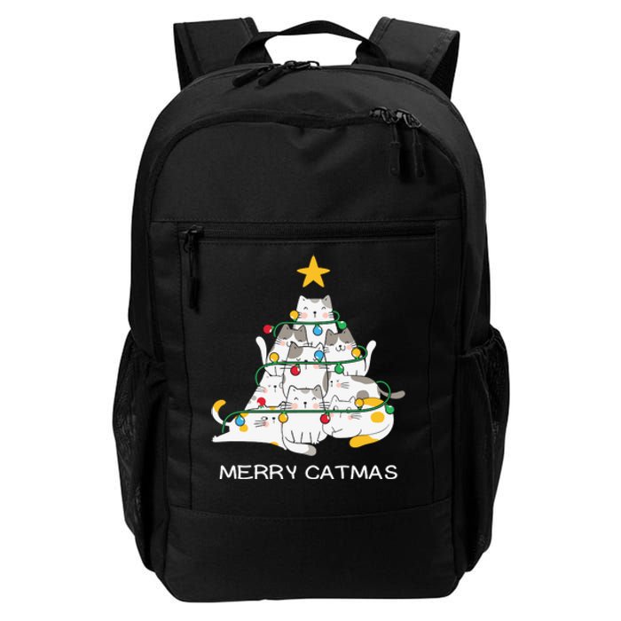 Merry Catmas Cat Christmas Tree Lights Funny Xmas Daily Commute Backpack