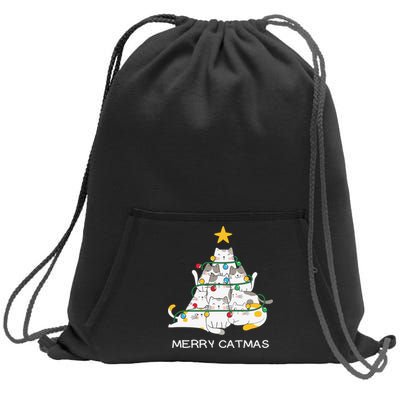 Merry Catmas Cat Christmas Tree Lights Funny Xmas Sweatshirt Cinch Pack Bag