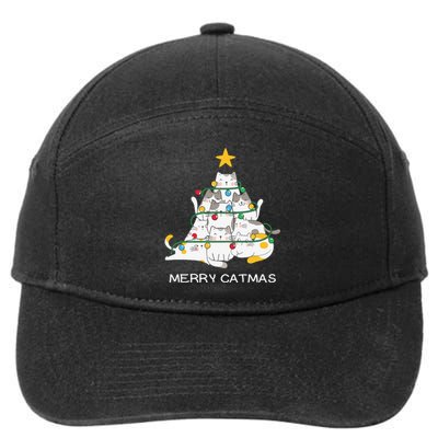 Merry Catmas Cat Christmas Tree Lights Funny Xmas 7-Panel Snapback Hat