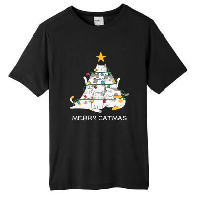 Merry Catmas Cat Christmas Tree Lights Funny Xmas Tall Fusion ChromaSoft Performance T-Shirt