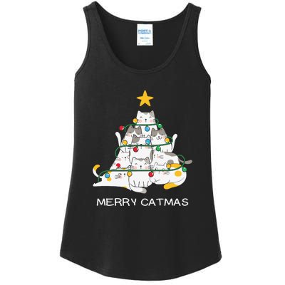 Merry Catmas Cat Christmas Tree Lights Funny Xmas Ladies Essential Tank