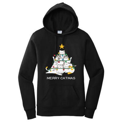 Merry Catmas Cat Christmas Tree Lights Funny Xmas Women's Pullover Hoodie