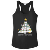 Merry Catmas Cat Christmas Tree Lights Funny Xmas Ladies PosiCharge Competitor Racerback Tank