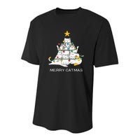 Merry Catmas Cat Christmas Tree Lights Funny Xmas Youth Performance Sprint T-Shirt