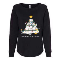 Merry Catmas Cat Christmas Tree Lights Funny Xmas Womens California Wash Sweatshirt