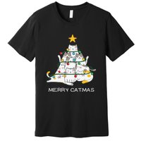 Merry Catmas Cat Christmas Tree Lights Funny Xmas Premium T-Shirt