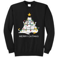 Merry Catmas Cat Christmas Tree Lights Funny Xmas Tall Sweatshirt