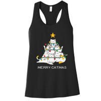 Merry Catmas Cat Christmas Tree Lights Funny Xmas Women's Racerback Tank