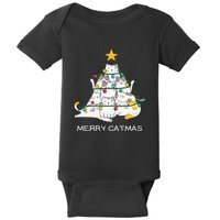 Merry Catmas Cat Christmas Tree Lights Funny Xmas Baby Bodysuit