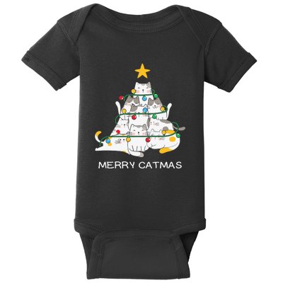 Merry Catmas Cat Christmas Tree Lights Funny Xmas Baby Bodysuit