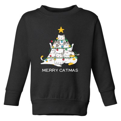 Merry Catmas Cat Christmas Tree Lights Funny Xmas Toddler Sweatshirt