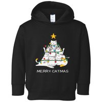 Merry Catmas Cat Christmas Tree Lights Funny Xmas Toddler Hoodie