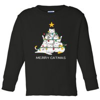 Merry Catmas Cat Christmas Tree Lights Funny Xmas Toddler Long Sleeve Shirt