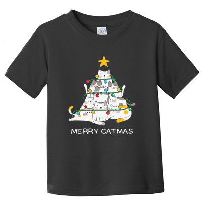 Merry Catmas Cat Christmas Tree Lights Funny Xmas Toddler T-Shirt