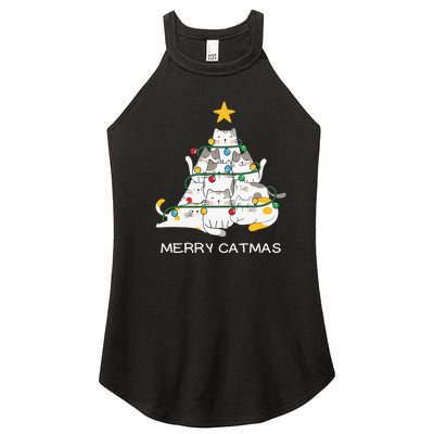 Merry Catmas Cat Christmas Tree Lights Funny Xmas Women's Perfect Tri Rocker Tank