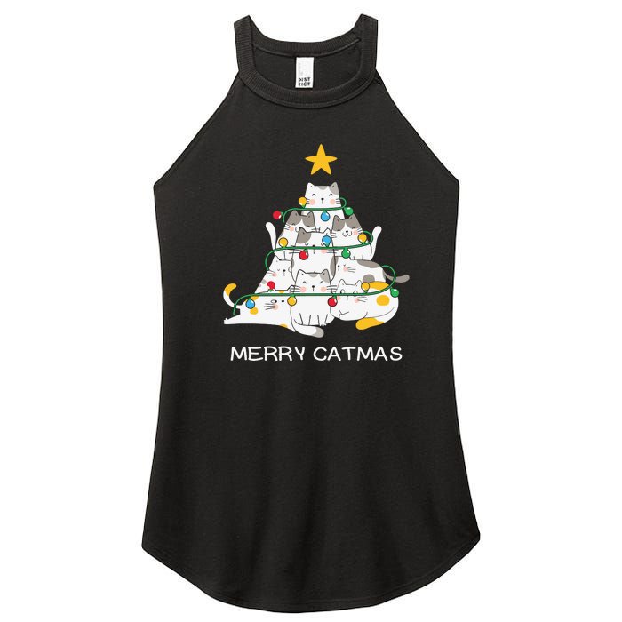 Merry Catmas Cat Christmas Tree Lights Funny Xmas Women's Perfect Tri Rocker Tank