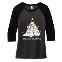 Merry Catmas Cat Christmas Tree Lights Funny Xmas Women's Tri-Blend 3/4-Sleeve Raglan Shirt