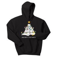 Merry Catmas Cat Christmas Tree Lights Funny Xmas Kids Hoodie