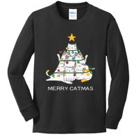 Merry Catmas Cat Christmas Tree Lights Funny Xmas Kids Long Sleeve Shirt