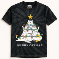 Merry Catmas Cat Christmas Tree Lights Funny Xmas Kids Tie-Dye T-Shirt