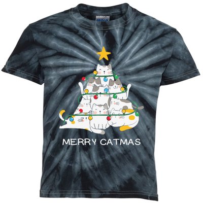 Merry Catmas Cat Christmas Tree Lights Funny Xmas Kids Tie-Dye T-Shirt