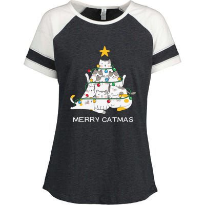 Merry Catmas Cat Christmas Tree Lights Funny Xmas Enza Ladies Jersey Colorblock Tee