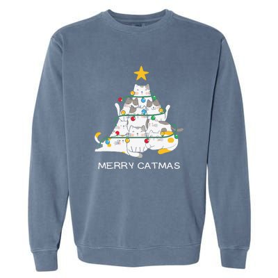 Merry Catmas Cat Christmas Tree Lights Funny Xmas Garment-Dyed Sweatshirt