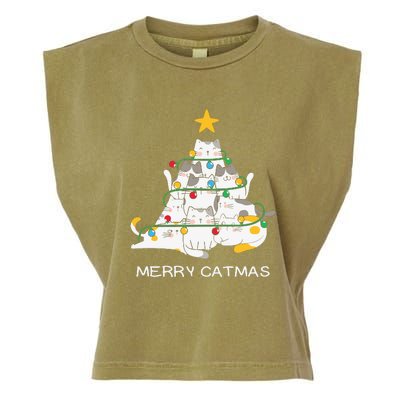 Merry Catmas Cat Christmas Tree Lights Funny Xmas Garment-Dyed Women's Muscle Tee