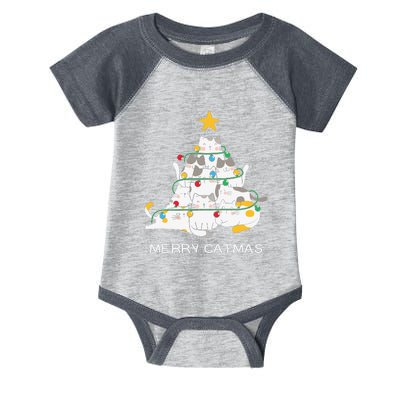 Merry Catmas Cat Christmas Tree Lights Funny Xmas Infant Baby Jersey Bodysuit