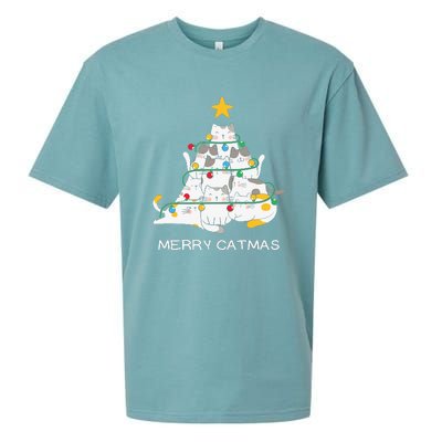 Merry Catmas Cat Christmas Tree Lights Funny Xmas Sueded Cloud Jersey T-Shirt