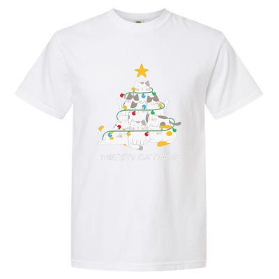 Merry Catmas Cat Christmas Tree Lights Funny Xmas Garment-Dyed Heavyweight T-Shirt